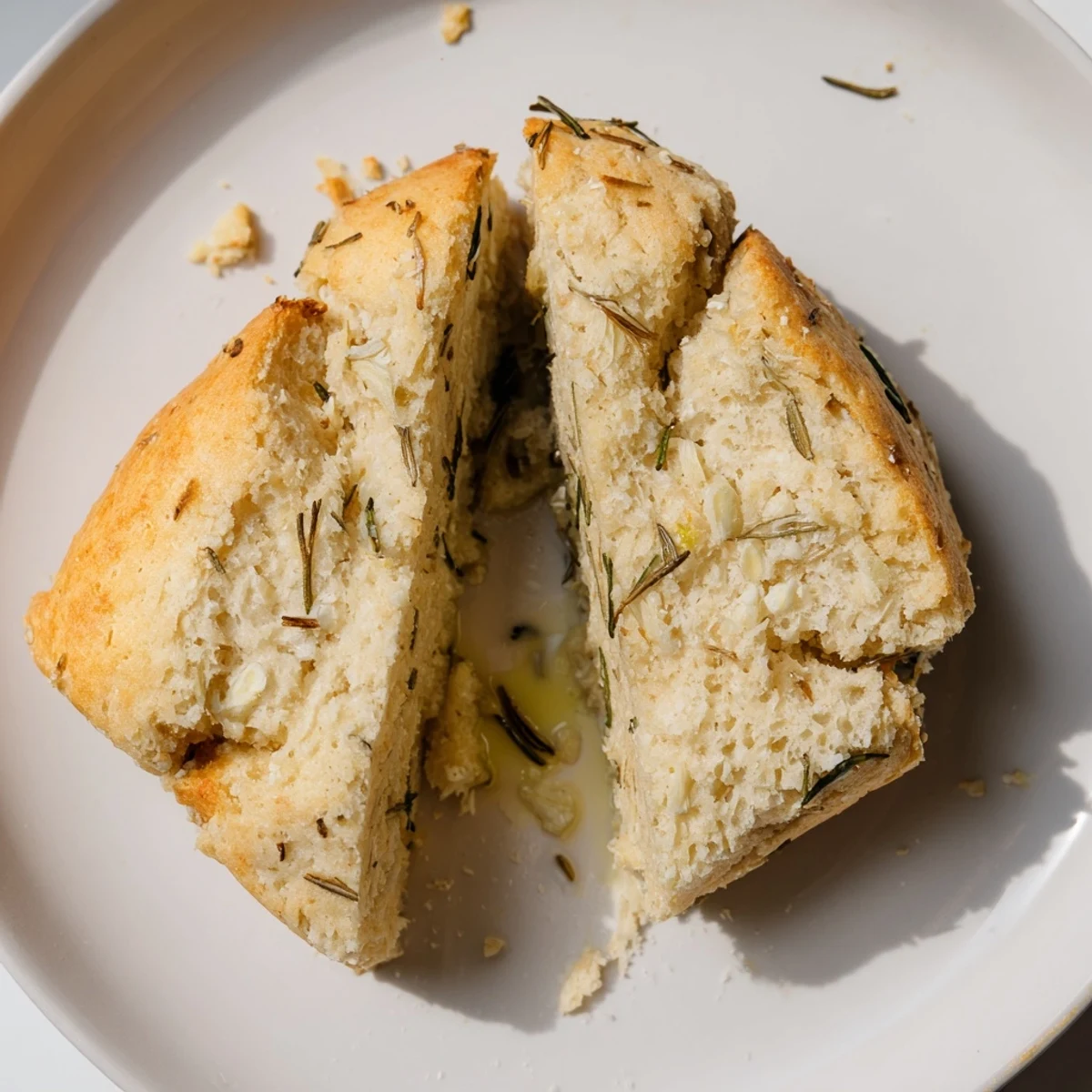 Golden-brown Yeast-Free Garlic and Rosemary Bannock Bread, ready to slice and serve for a warm, savory meal.
