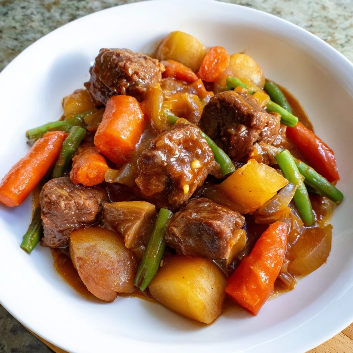 Steaming pressure cooker beef and vegetable stew: tender beef and vibrant vegetables in savory broth.