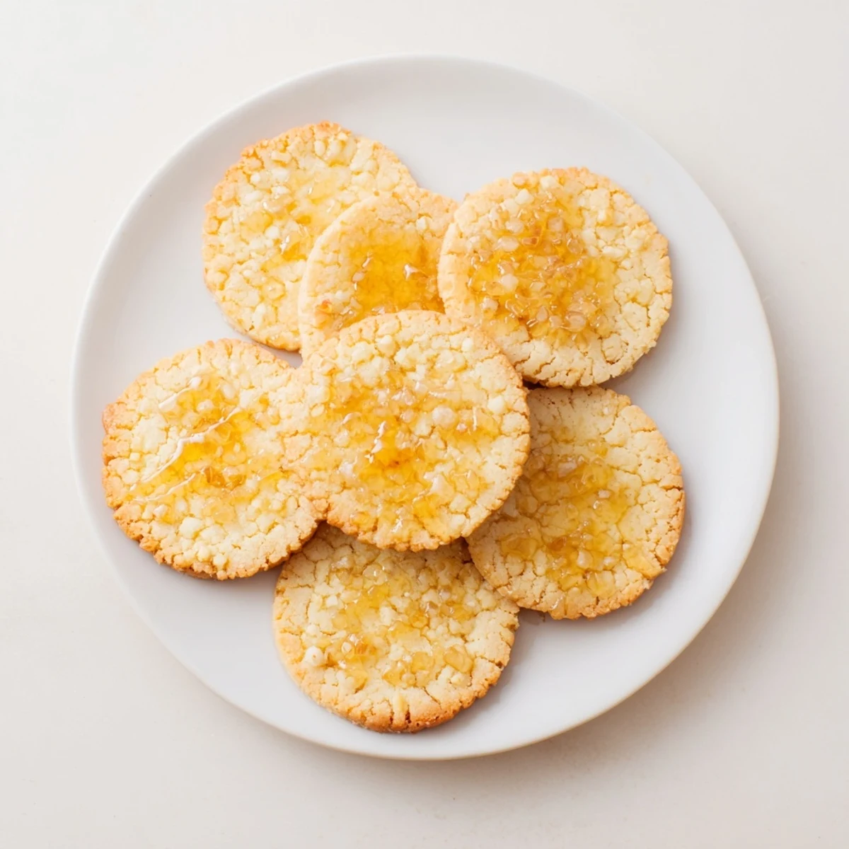 Golden, baked Honey Butter Shortbread Cookies, perfectly crisp with a light dusting, ideal for dessert.