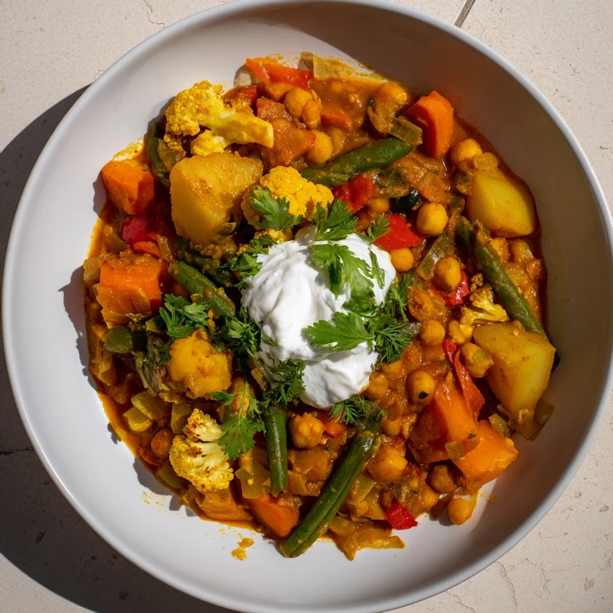 Waste-free vegetarian curry simmering in a pot—a colorful, aromatic Indian-inspired dish bursting with flavor.