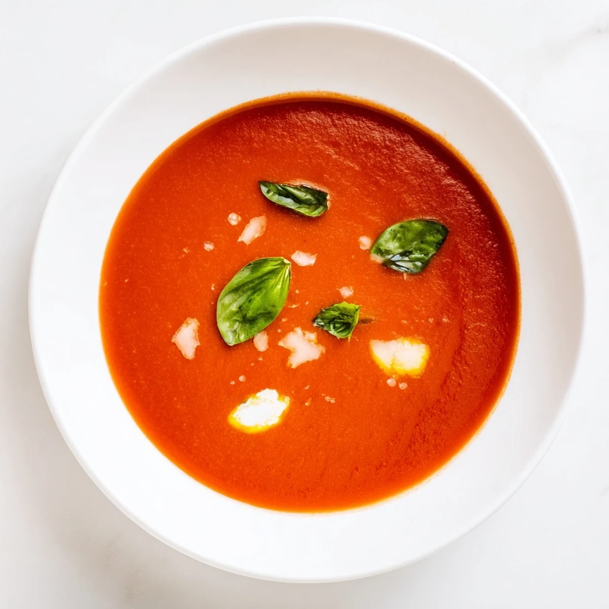 A steaming bowl of creamy Comfort Soup topped with fresh basil, ready to eat.