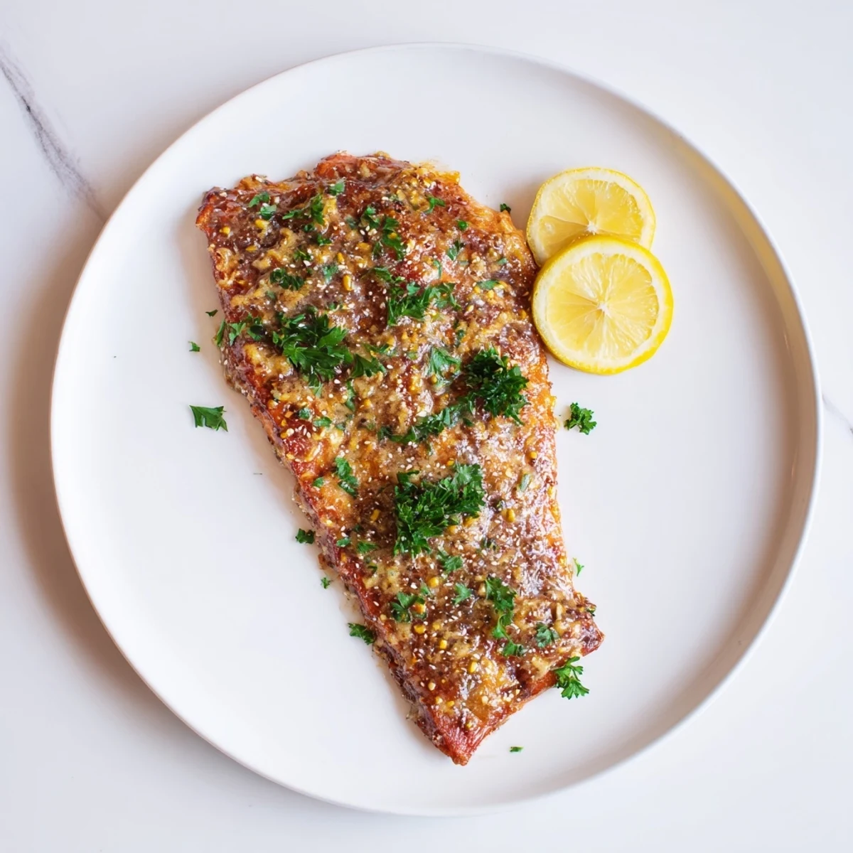 Express Supper: Honey mustard glazed salmon fillets, glistening with a vibrant and tangy sauce.