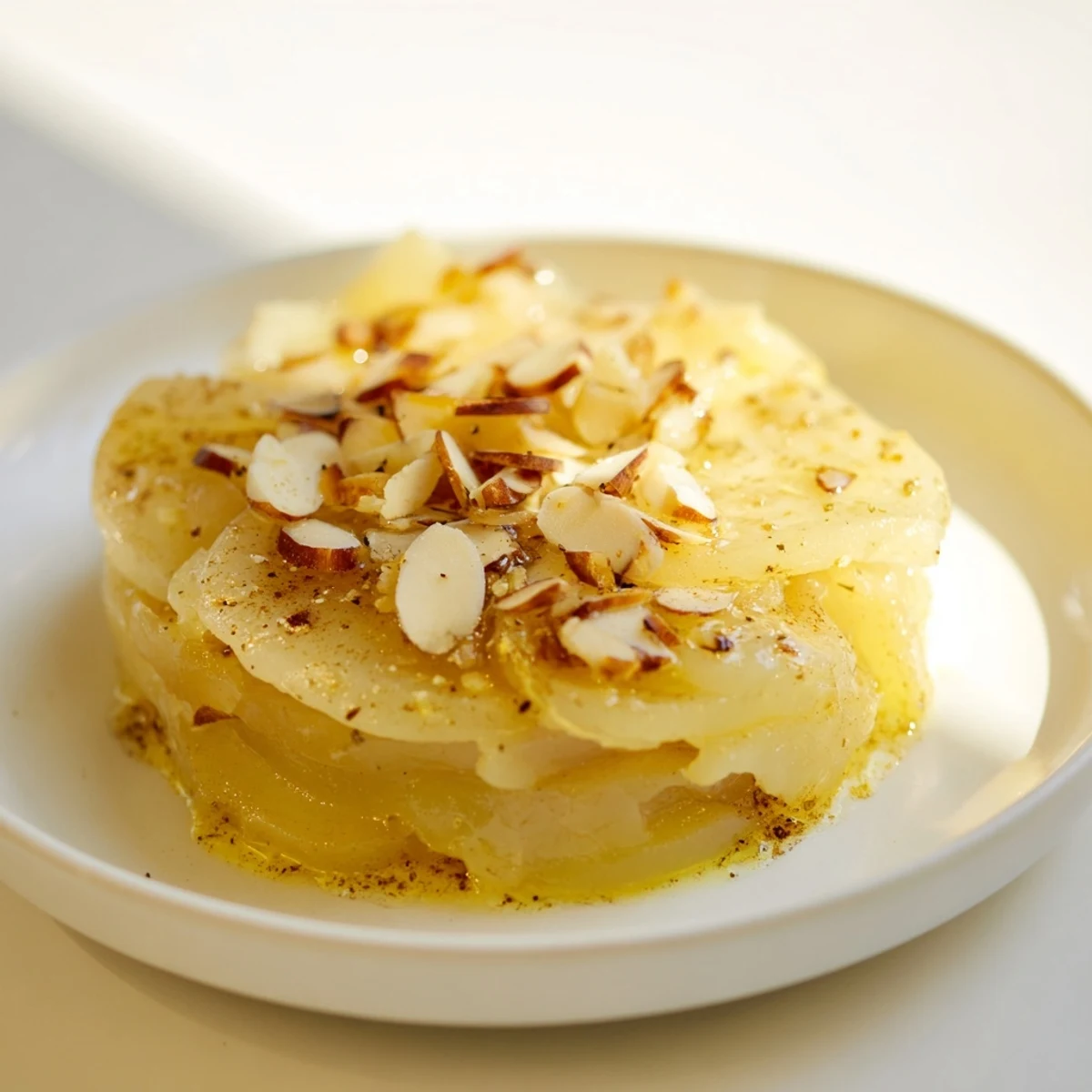 Warm, spiced Rustic Crustless Apple Pie, featuring tender apple slices under a golden baked custard.