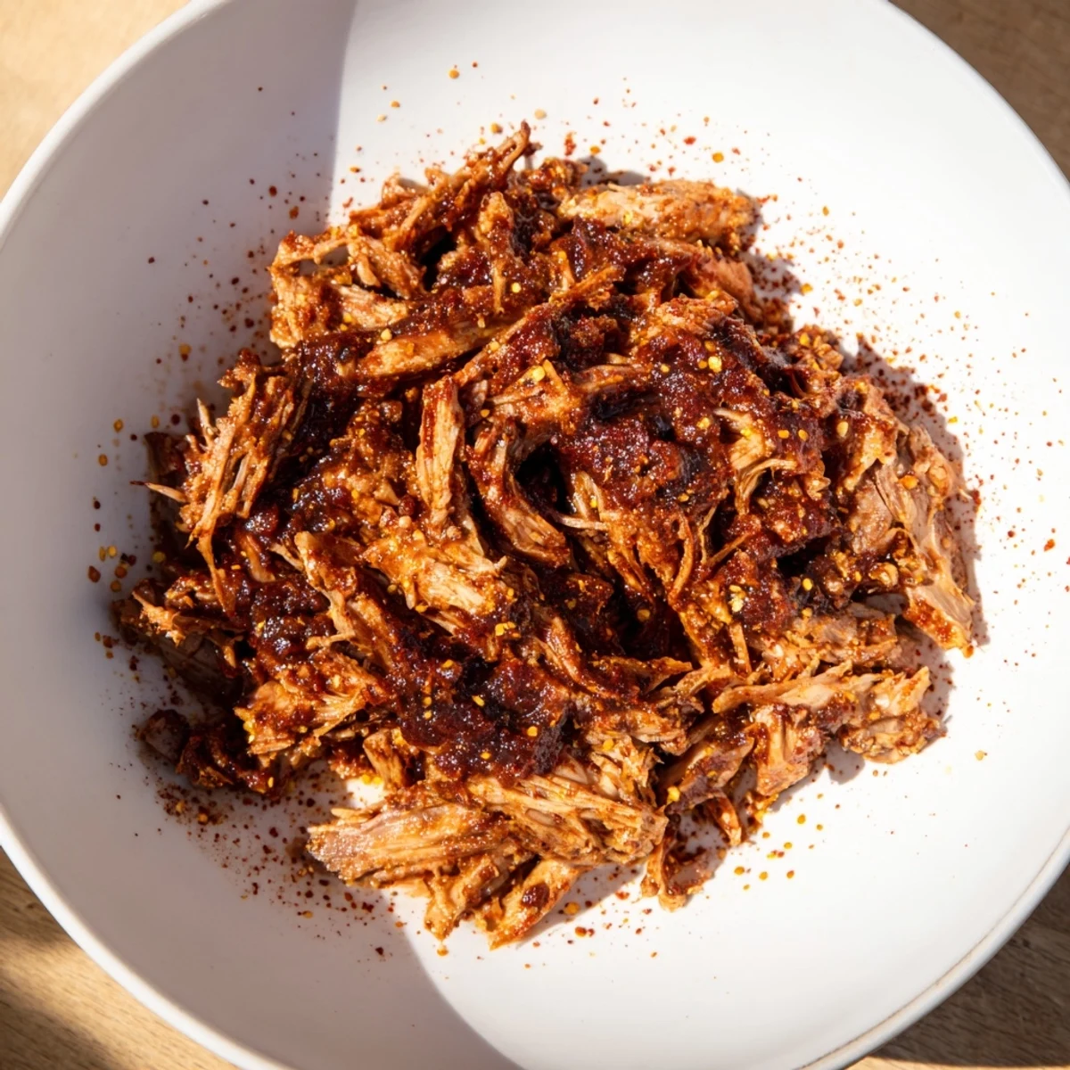 Juicy 5-Ingredient BBQ Pulled Pork, tenderly pulled and glistening from a slow cooker, ready to eat.