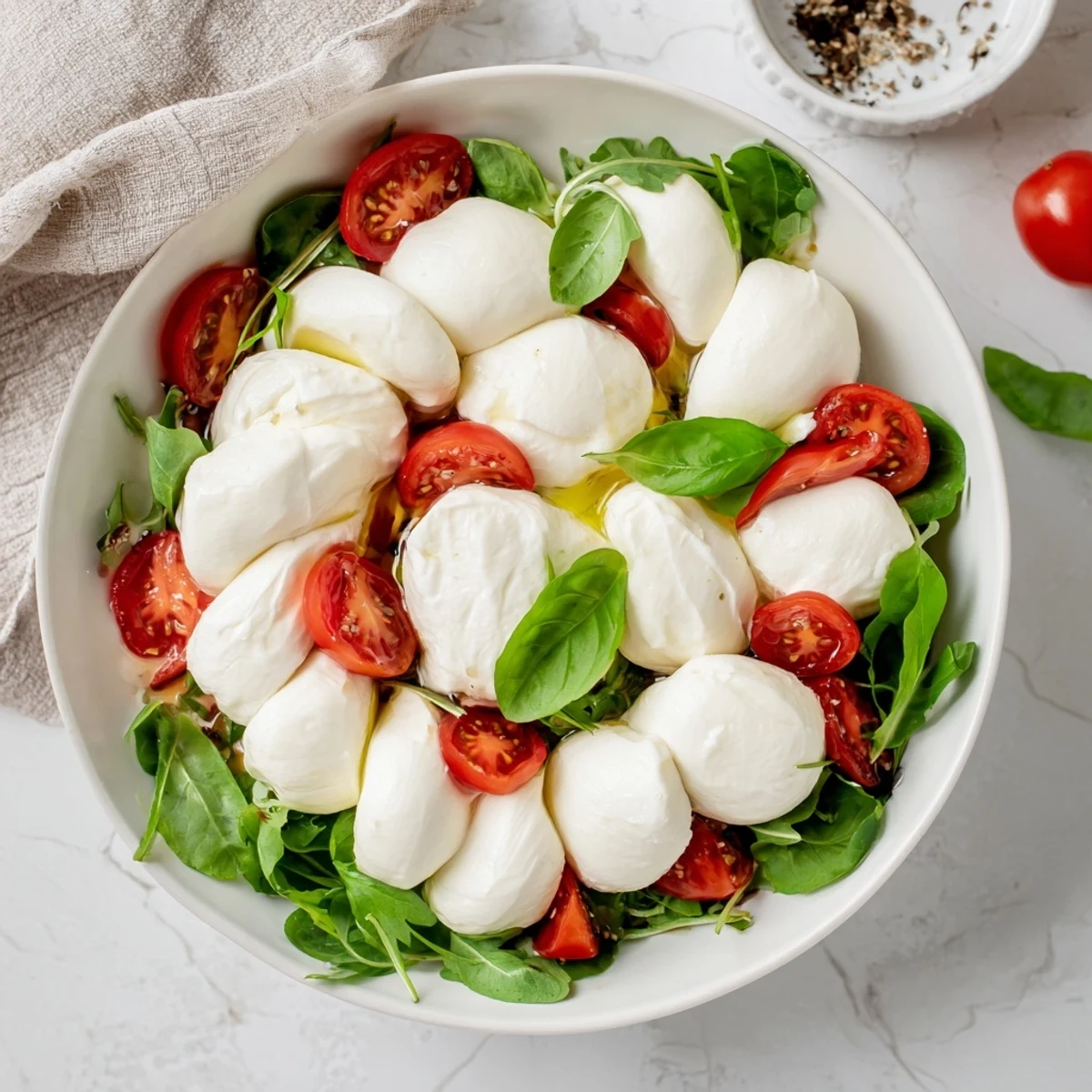 Elegant The Pearly Strand salad, a vegetarian delight, ready to be served, featuring a balsamic glaze.