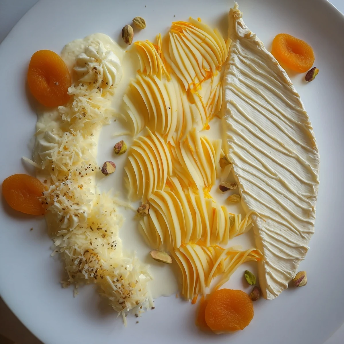 The Saffron Silk cheese board: a luxurious spread of yellow cheeses and creamy swirls, perfect for elegant gatherings.