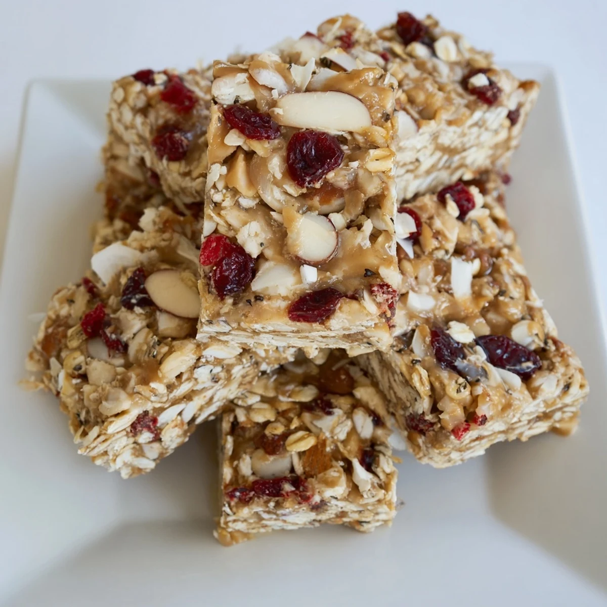 These chewy No-Bake Energy Bars are homemade with a perfect blend of oats, nuts, and peanut butter.