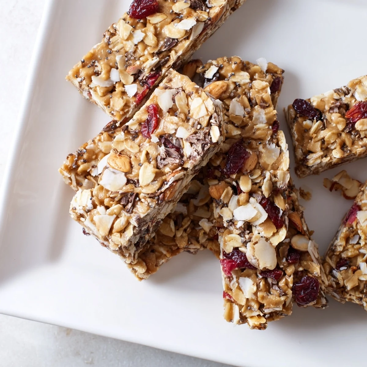 Freshly cut, colorful No-Bake Energy Bars, showcasing a quick and healthy snack option for any time.