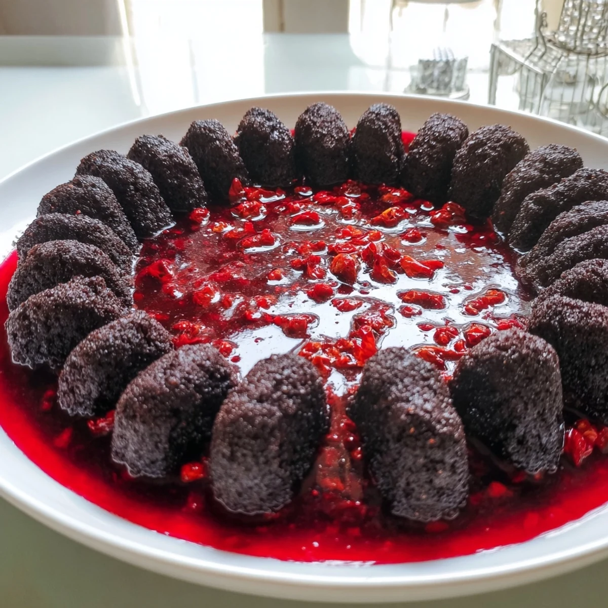 A close-up view of The Volcanic Flow, a spicy appetizer, offering a taste of delicious, flavorful lava!