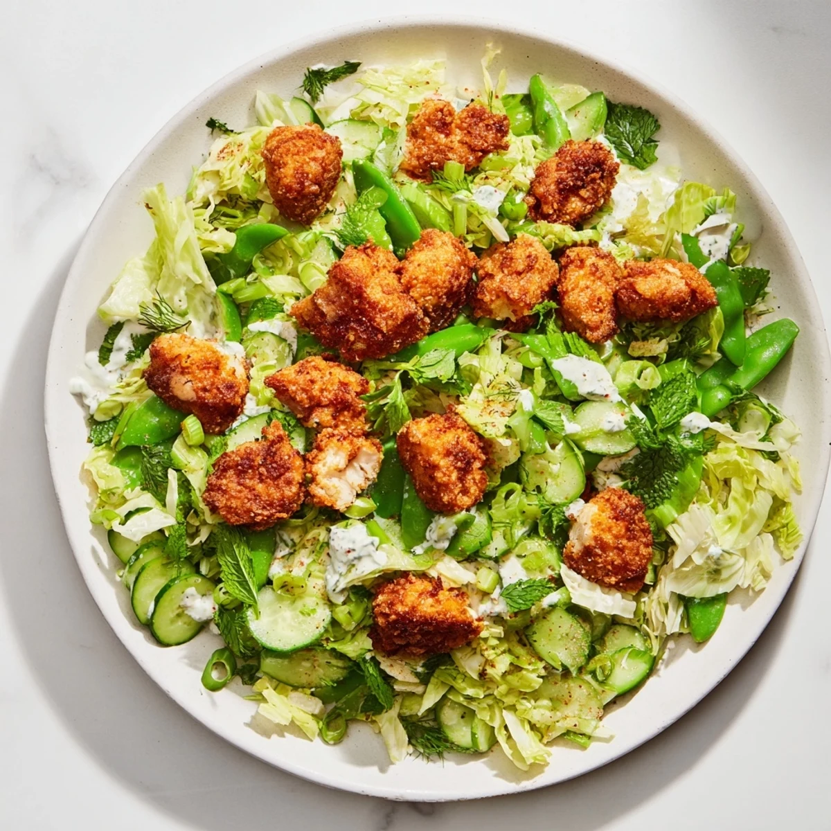 Close-up photo of a colorful Green Goddess Nugget Salad, perfect for a fresh and satisfying lunch.