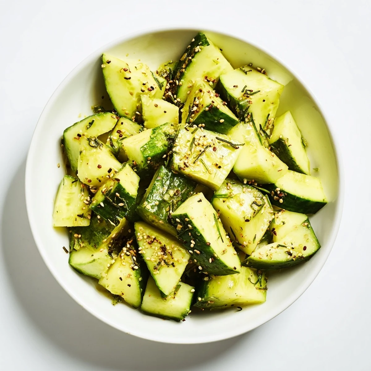 Fresh Cucumber Shaker, coated with everything bagel seasoning, ready to enjoy as a light snack.