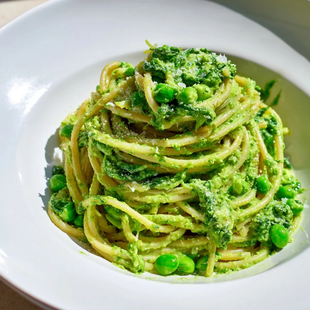 A bowl of delicious green goddess pasta sauce, showcasing a rich, blended, herbaceous delight.