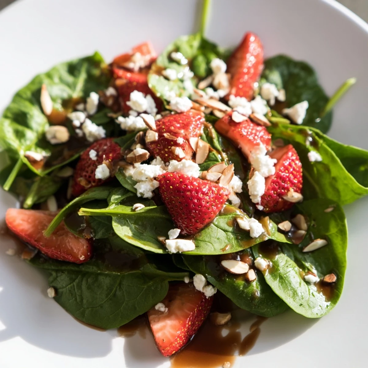 Vibrant Strawberry Spinach Salad: A close-up of the delicious textures and colors, perfect for summer.