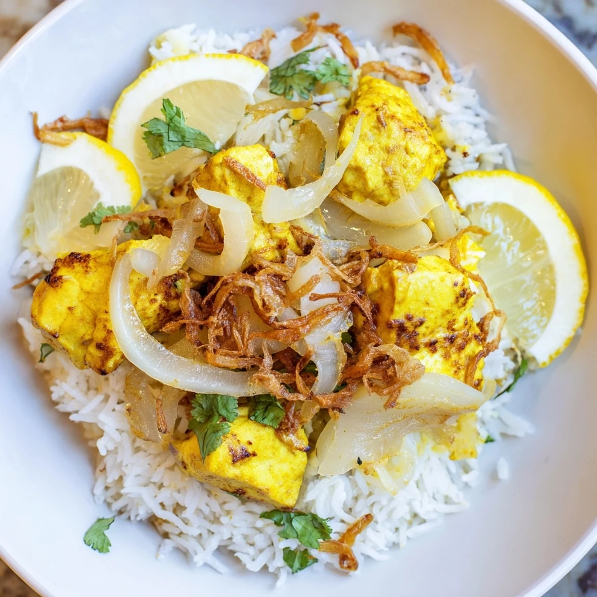 A delicious close-up of Easy Chicken Biryani, a comforting one-pot meal with savory chicken and basmati rice.