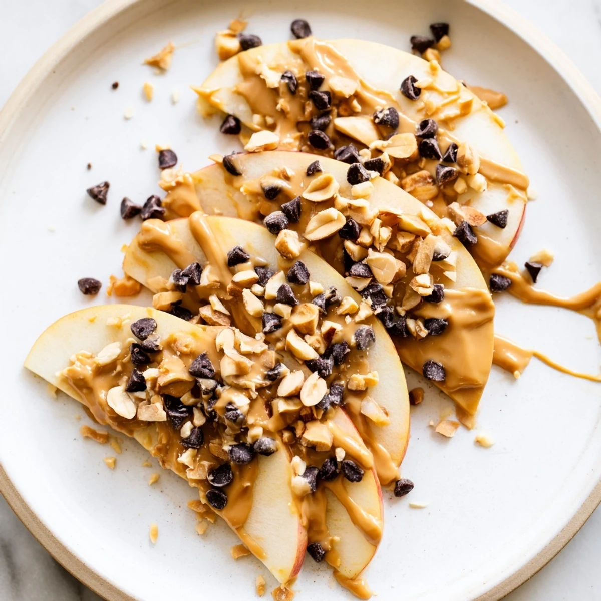These delicious Peanut Butter Apple Nachos feature sweet apples covered in honey, nuts, and peanut butter drizzle.