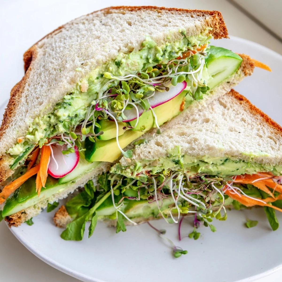 Close-up of a delicious and healthy Green Goddess Sandwich, perfect for a fresh lunch.