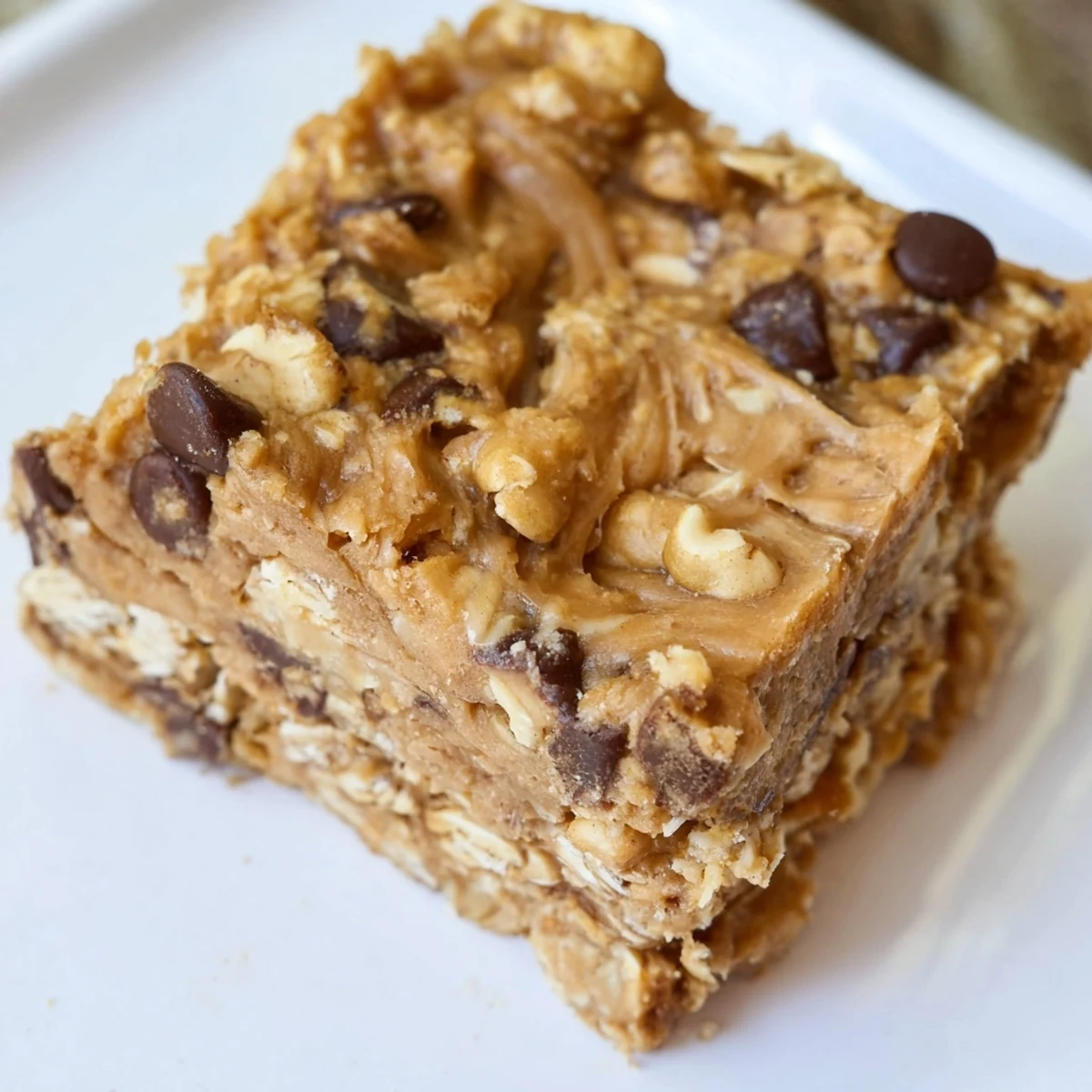 No-bake peanut butter banana oat bars, beautifully sliced, a wholesome snack for busy days.