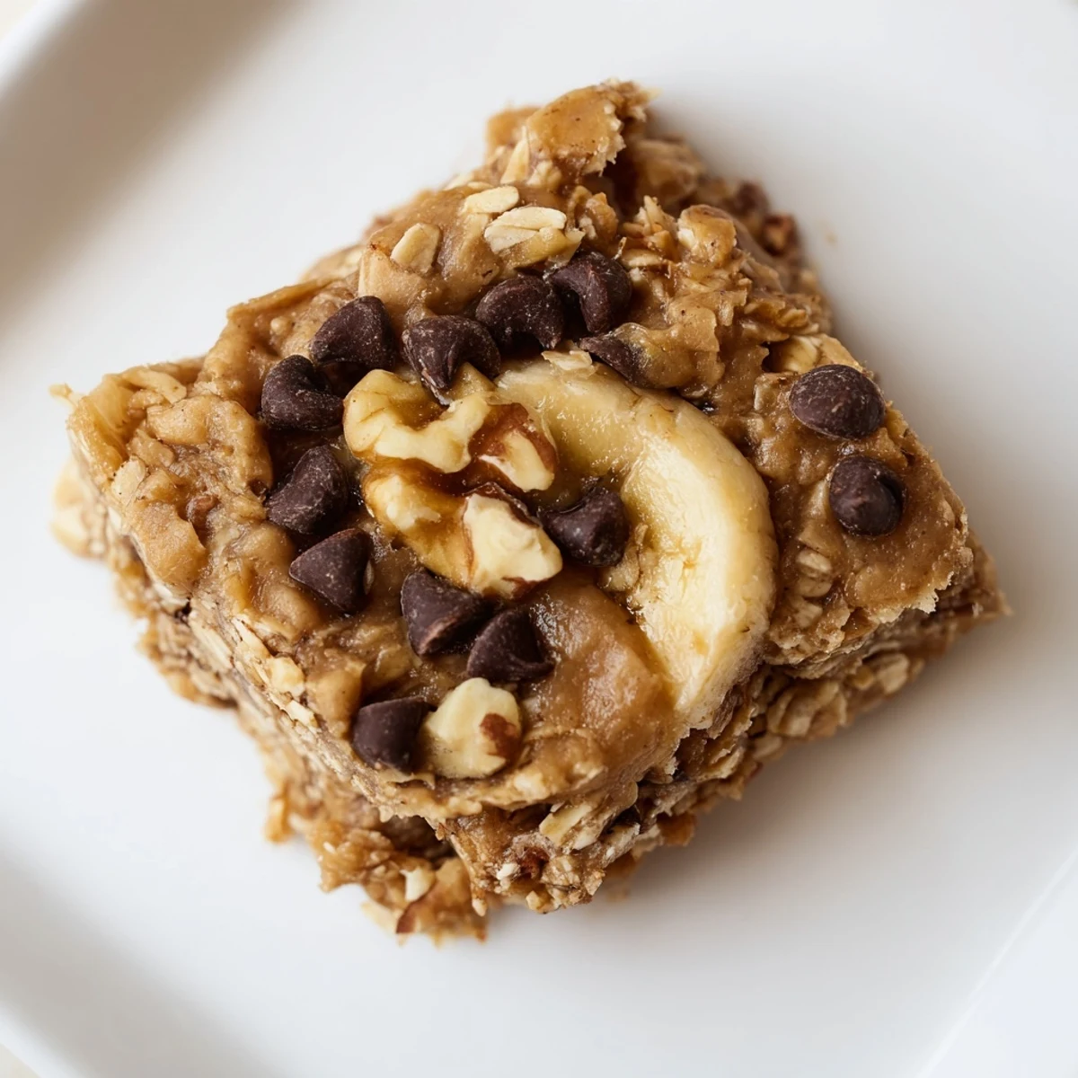 Golden peanut butter banana oat bars, perfectly chilled and ready to enjoy as an energy snack.