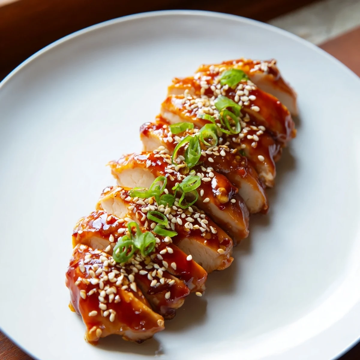 Sweet and Spicy Sriracha Honey Chicken glistening on a plate, ready to enjoy with rice.