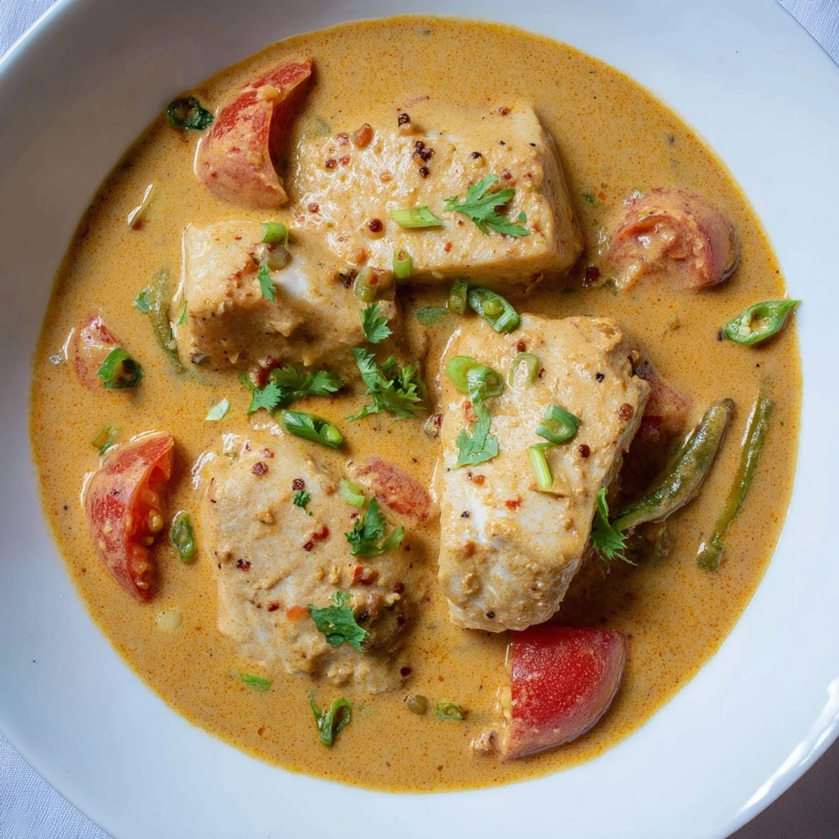 Golden chunks of Bahraini Fish Curry, simmered in a creamy coconut sauce with fragrant spices.