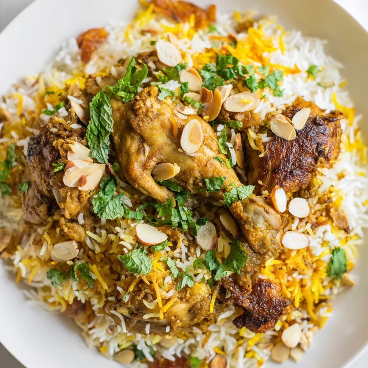 This photo depicts a delicious Kuwaiti Biryani Rice, ready to serve with fragrant spices and tender meat.