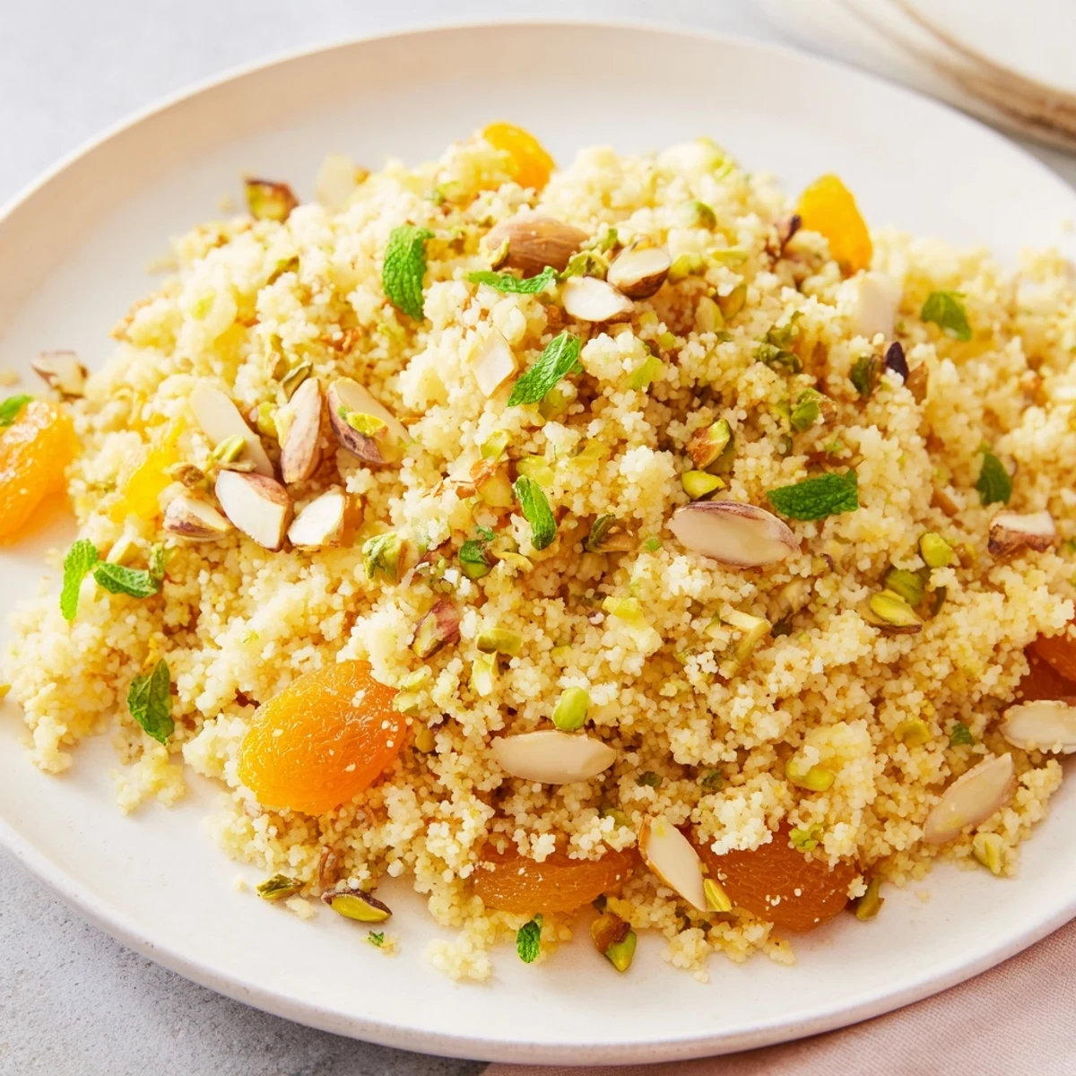 Warm, aromatic Couscous Pilaf Spiced, tossed with fresh parsley and mint, ready to complement your favorite grilled chicken or vegetables.