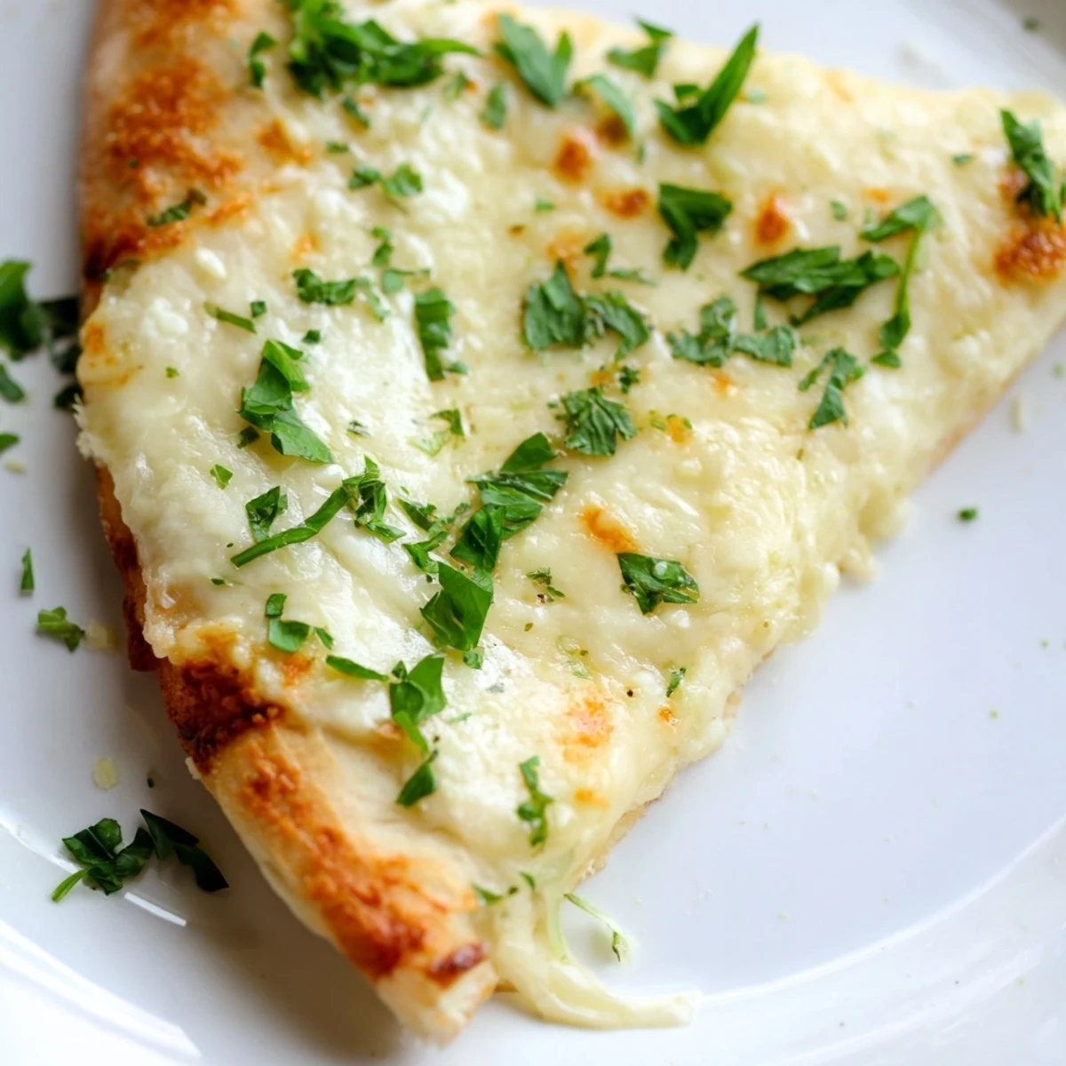 Freshly baked Creamy Garlic White Pizza with herbs, ready to serve with a glass of chilled white wine.