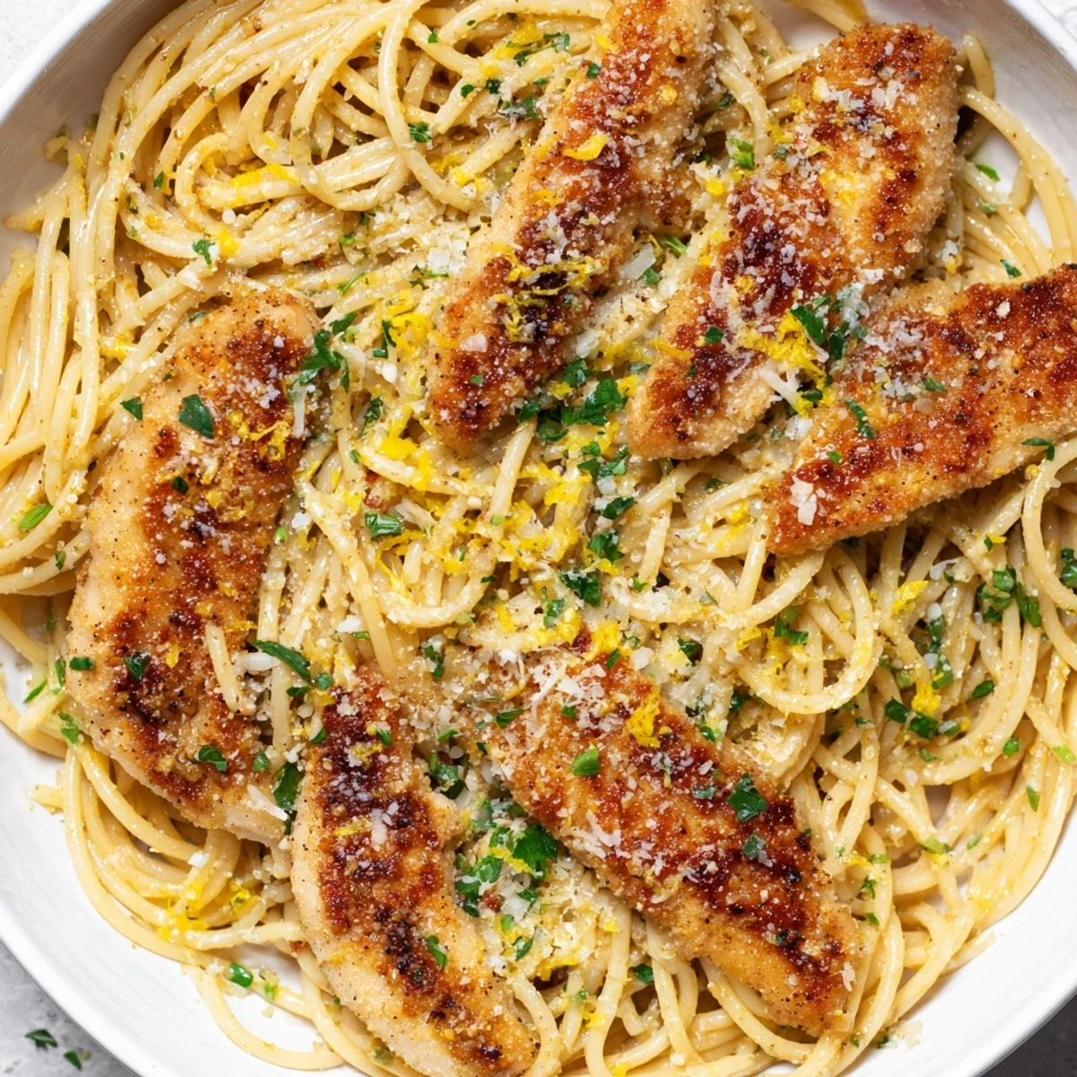 Tender pasta is coated in a glossy, nutty brown butter sauce with lemon, garlic, and juicy seared chicken.