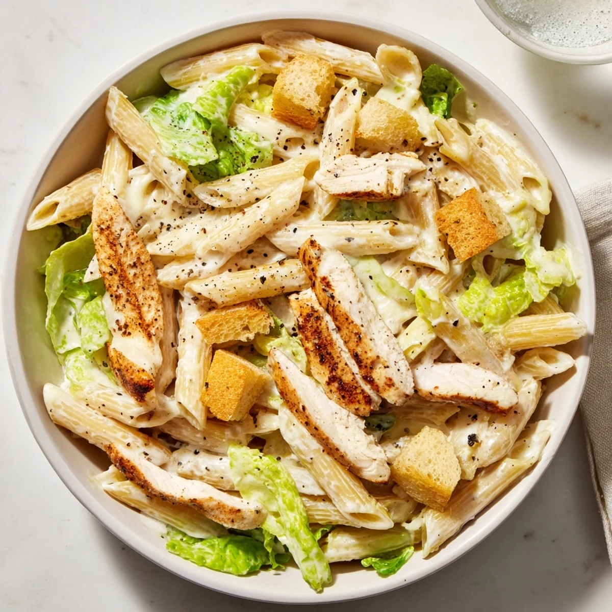 Vibrant salad pasta bowl with tender chicken and cherry tomatoes, perfect for a quick weeknight dinner.