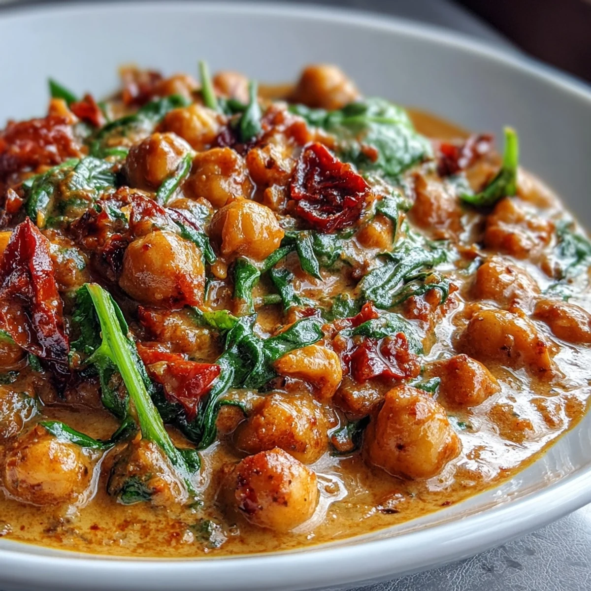 Vibrant chickpea curry, creamy, spiced, and garnished with fresh cilantro is ready for dinner.