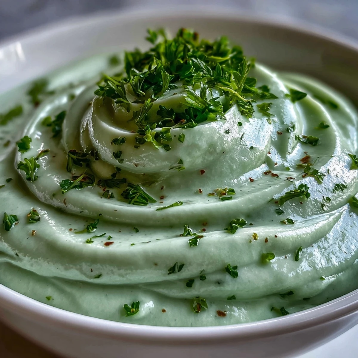 Steam gently rises from this pureed Creamy Celery and Herb Soup, featuring tender celery and fresh herbs, accompanied by a golden grilled cheese sandwich on the side.