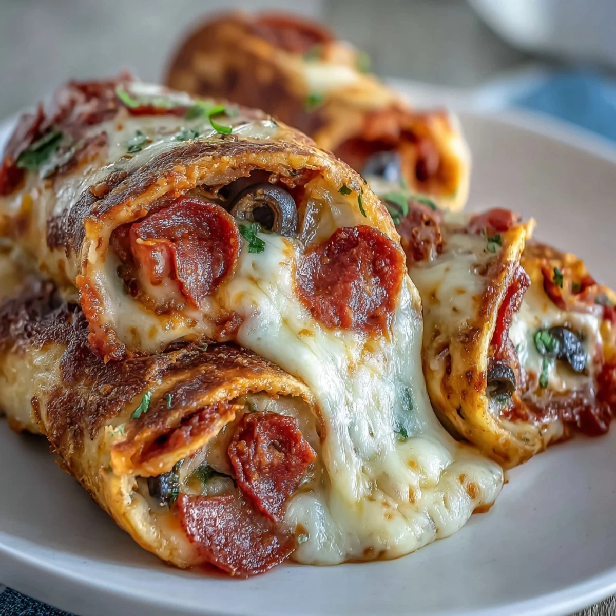 A single Tortilla Pizza Roll sits on a small plate beside a ramekin of warm marinara, perfect for dipping and snacking.