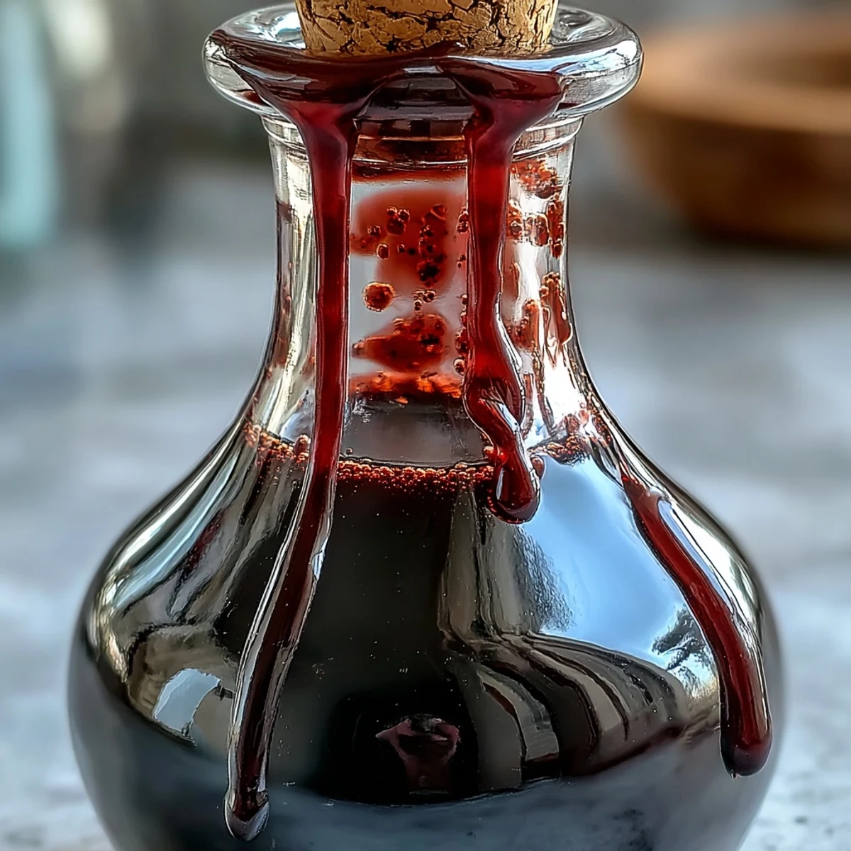 Vibrant blackcurrants and a split vanilla bean highlight the ingredients for crafting authentic, sweet Crème de Cassis liqueur.