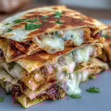 Crispy flour tortilla filled with shredded chicken, smoky BBQ sauce, and onions, garnished with fresh cilantro on a plate.