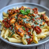 Velvety Tomato Basil Chicken Pasta bright with fresh ingredients, perfect for dinner.