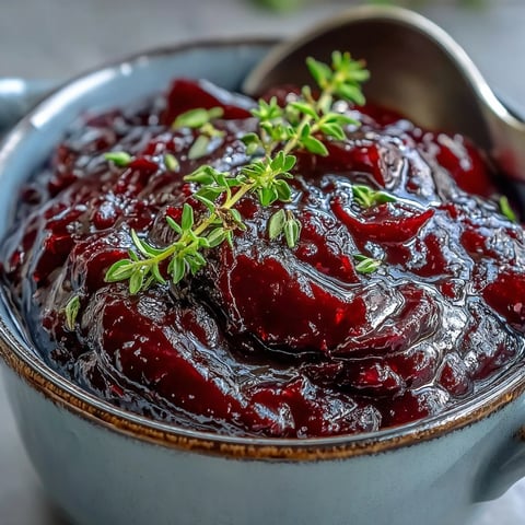 Glossy Black Currant Glaze simmering in a saucepan with balsamic vinegar and thyme