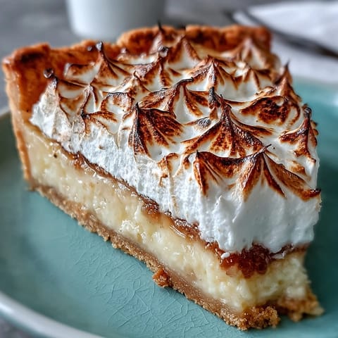 A whole Lemon Meringue Pie sits on a marble counter, featuring fluffy meringue swallows and a perfectly baked golden crust.