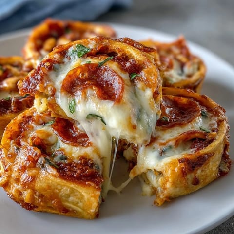 Golden Tortilla Pizza Rolls are sliced open to show a gooey mozzarella pull and vibrant bell peppers on a white plate.