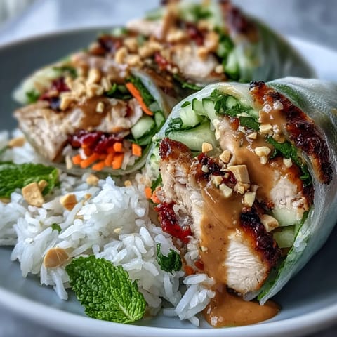 A fresh, satisfying Rice Paper Roll Bowl featuring tofu, carrots, cucumber, and herbs drizzled with a spicy peanut dressing.