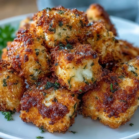 These crispy Asiago Panko Chicken Bites are served with a side of creamy ranch.