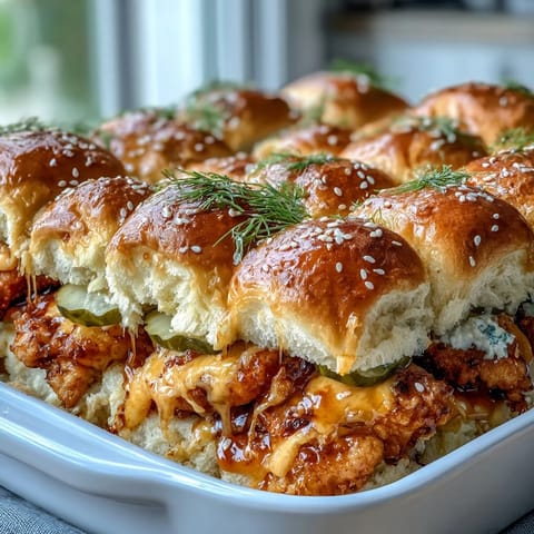This pulled-apart Spicy Honey Butter Chicken Sandwich Bake features crispy chicken, melted pepper jack, and a drizzle of hot honey, perfect for sharing on game day. 