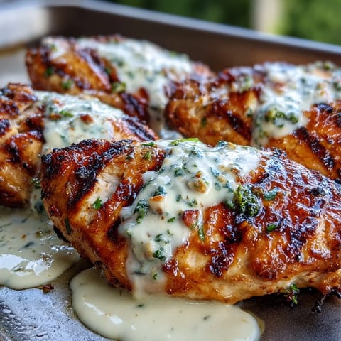 A hearty bowl of grilled chicken and broccoli topped with rich, creamy garlic-Parmesan sauce, perfect for keto meal prep.  