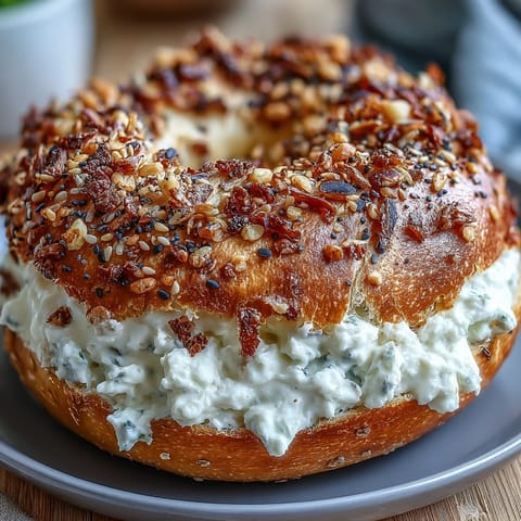 High-Protein Bagels with Greek Yogurt Everything Dip: chewy, golden bagels packed with protein, served warm with a creamy, tangy everything-seasoned yogurt dip.