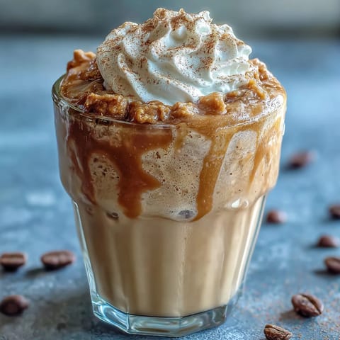 High-protein vanilla frappuccino shake featuring smooth vanilla bean flavor, whipped cream topping, and a hint of cinnamon for extra indulgence.