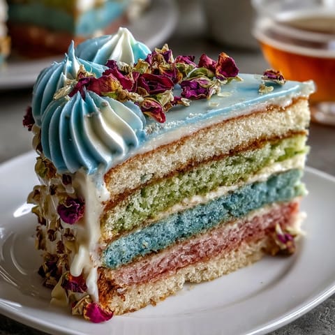 A stunning pastel ombre spring cake with delicate edible flower crown, perfect for festive celebrations.