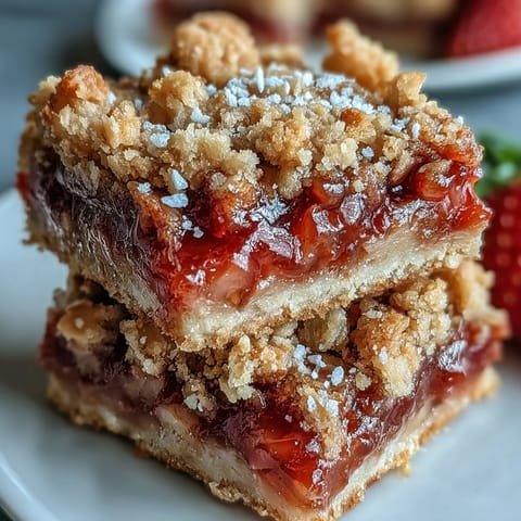 Strawberry rhubarb crumble bars with golden oat topping and juicy fruit filling, perfect for summer picnics and dessert tables.