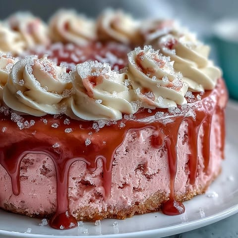 Close-up of Bridal Shower Rosé Velvet Cake, showcasing delicate crumb and rich cream cheese frosting.