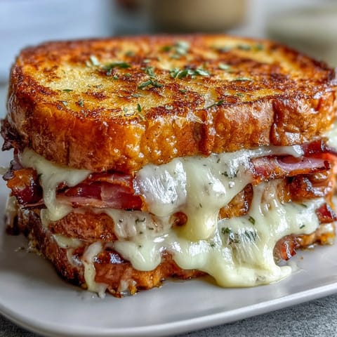 Savory Ham and Swiss Honey Mustard Grilled Cheese, perfectly grilled with buttered bread.