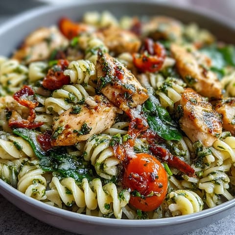 Tender chicken and al dente pasta coated in vibrant pesto in this one-pan chicken pesto pasta.