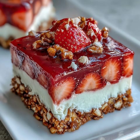 A vibrant Strawberry Pretzel Jello Salad with a perfect sweet and salty crust.